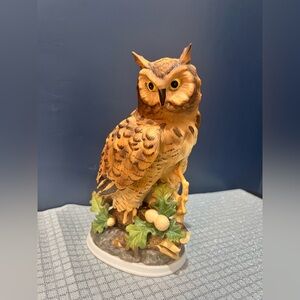 Vintage hand painted owl figurine in Brown and Green